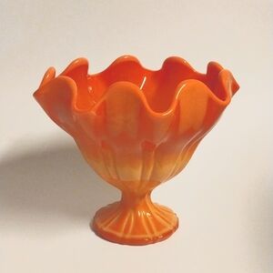 LE Smith Swung Slag Glass Bittersweet Orange Compote Footed Pedestal Dish Vase